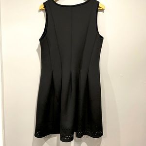 Ann Taylor Black Sleeveless Scuba A-Line Dress with Cut Design Hem Sz 14